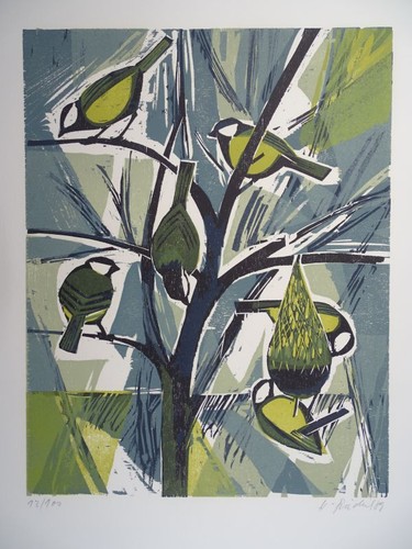 Meisenbaum - Heinz Friedrich - numm. Aufl. 100 signierter Farb-Holzschnitt 1989