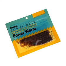 Vintage - Berkley - Power Worm - 4" Dark Orange Glitter Soft Bait Fish Lure 10ct