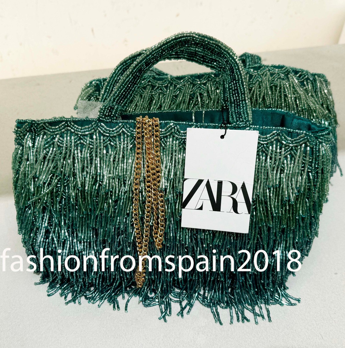ショルダーバッグ・ポシェット GREEN STUFF Casual, boxy shopper bag 53 ethnic fringe ivory ZARA NEW WOMAN ELONGATED RHINESTONE FRINGE BAG GREEN 6577