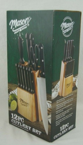 Mason Craft & More 12 Piece Cutlery Set Knife Block- Acacia Wood Stainless Steel - Picture 11 of 12