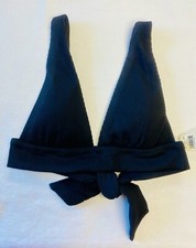 Aerie Ribbed Tie Longline Triangle Bikini Top -- TRUE BLACK S
