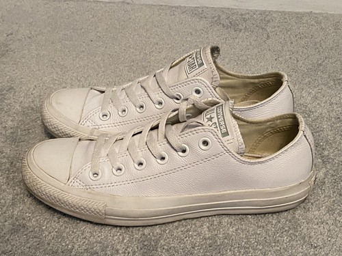 converse chuck taylor all star ox white leather monochrome trainers