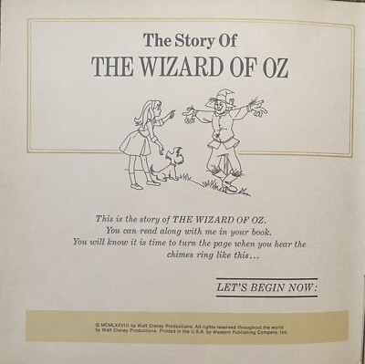 Vintage 1978 Walt Disney The Wizard Of Oz Book & Record #347 | eBay