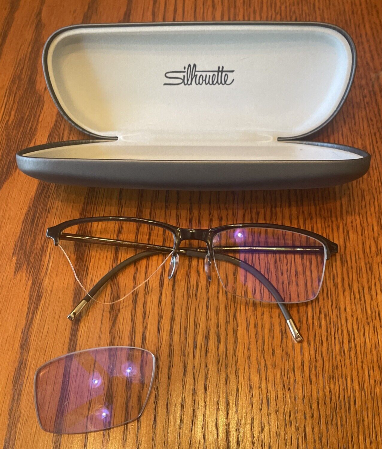 USED-Silhouette Brown Eyeglass Half FRAMES ONLY With Hard Case-Charcoal Gray