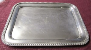 US NAVY Silverplate Rectangular Tray USN & Fouled Anchor on Front Rope Trim 1941