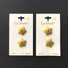 4x Vintage La Mode Buttons Gold Stars 3/4" Carded Hook 435 Style #26232
