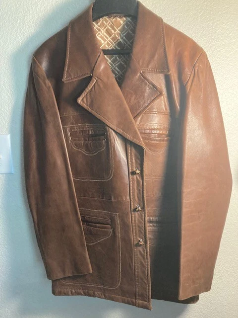 ROBERT LEWIS IDEA, Vintage, Años 70, Piel de Cordero, Chaqueta de Cuero, Talla 44, Marrón Foto 2 de 4