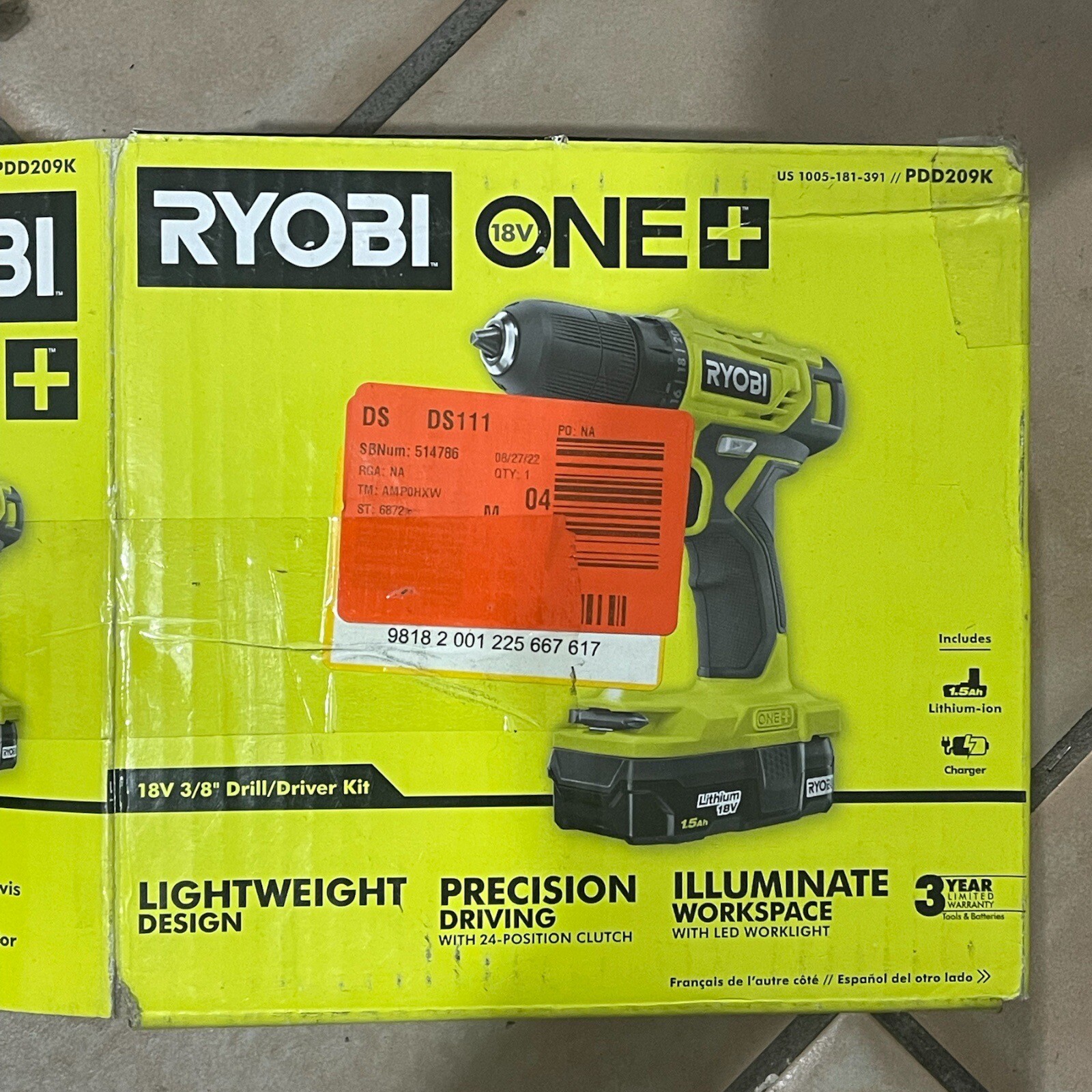 Ryobi One+ 18V 3/8 in Drill Driver Kit With 1.5 Ah Battery And Charger