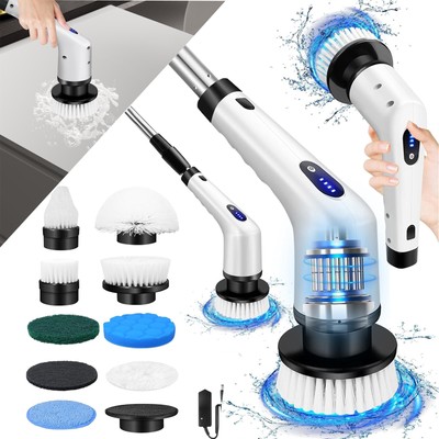 Electric Scrubtastic Rechargeable Cordless Spin Scrubber W/ Heads Cleaning Mop