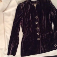 Vintage YSL Rive Gauche Jacket, Aubergine, Striated Velvet, 38, 6 - 8