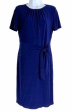 $198 Ralph Lauren Women's Blue Pleated Crew-Neck Short-Sleeve Dress Size 6