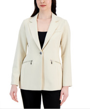 T Tahari Notched Collar One Button Blazer Jasper Stone Size 12 1900