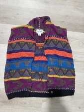 Retro Handknit Aztec Coogi Style Multicolored Vest Boots Image Bright Stripes