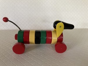 Rare Vintage Brio Stacking Daschsund/ Weiner Dog Spring Tail Removable Rings 