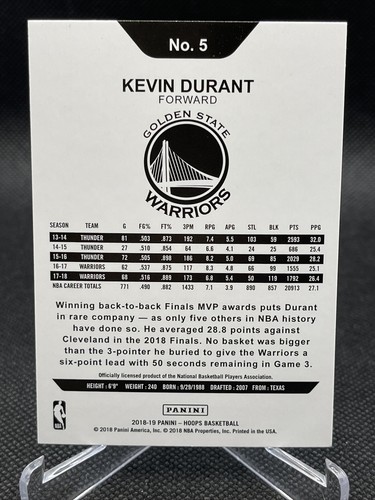 Kevin Durant 2018-19 Panini NBA Hoops #5 - Picture 2 of 2
