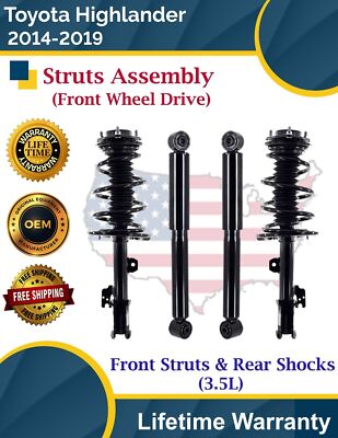 Front Struts & Rear Shocks For 2014-2019 Toyota Highlander 2WD Lifetime Warranty