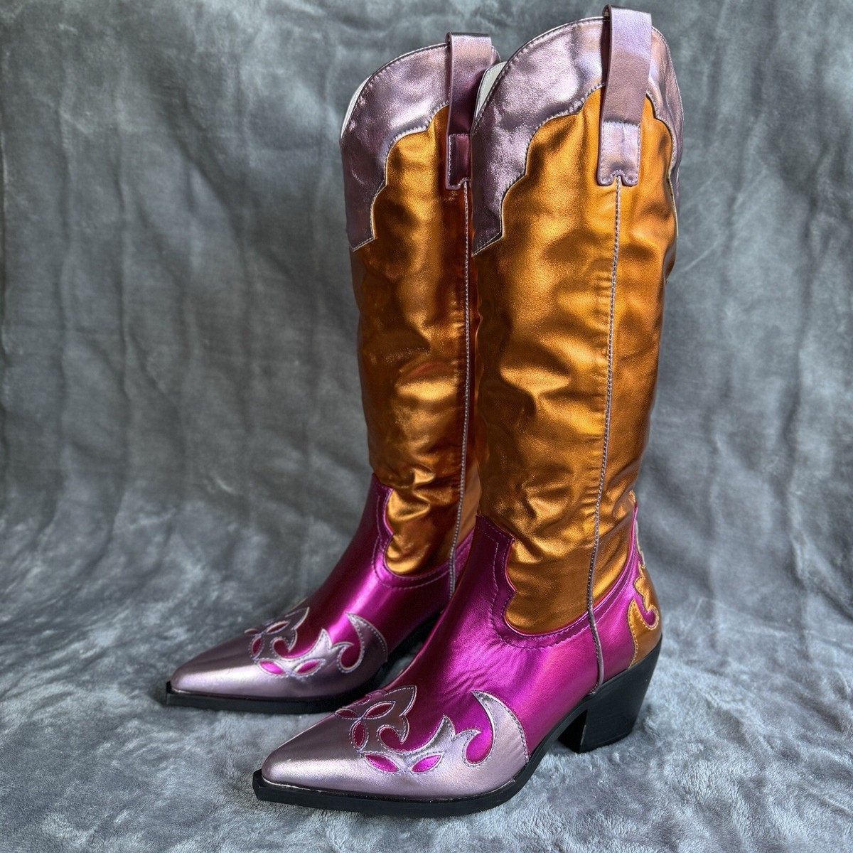 Azalea Wang Hendrix Western Cowboy Boot Knee High Pink/Orange