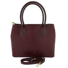 Fioretta Italian Flower Embossed Leather Top Handle Tote Shoulder Bag For Women