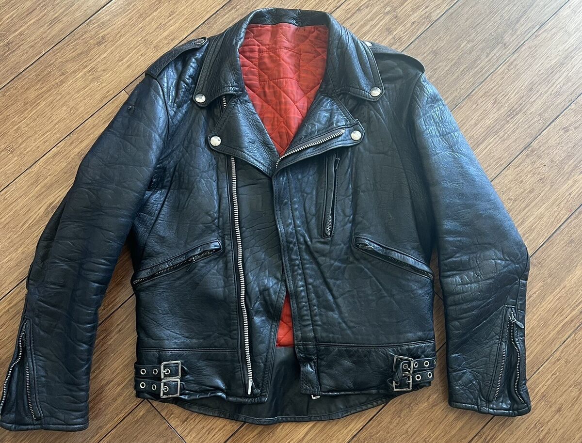 Vintage black leather biker jacket mascot Black Night Size Vintage black leather biker jacket mascot Black Night Size