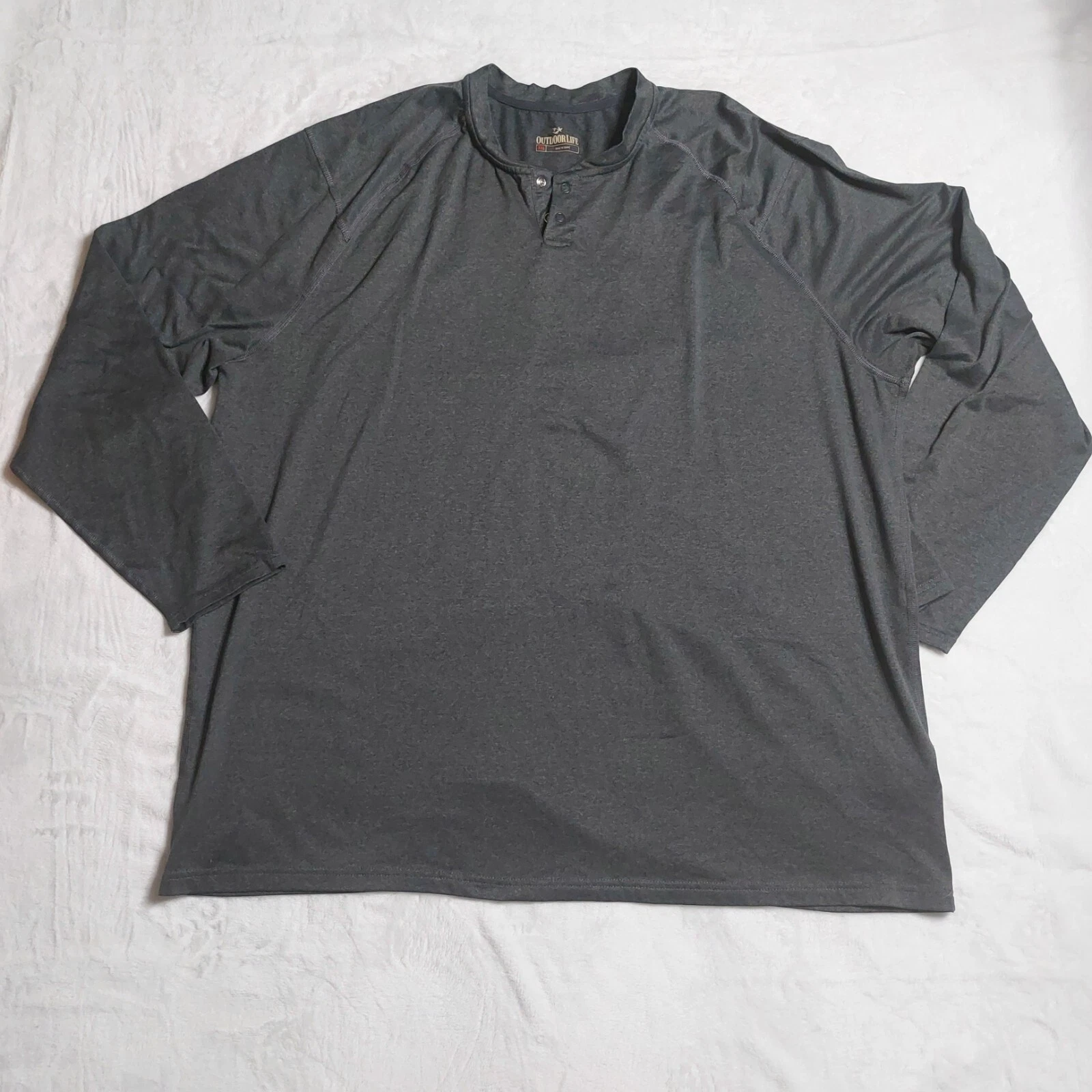 Outdoor Life Men's Gray Long Sleeve SNAP Henley Casual Shirt Size XXL