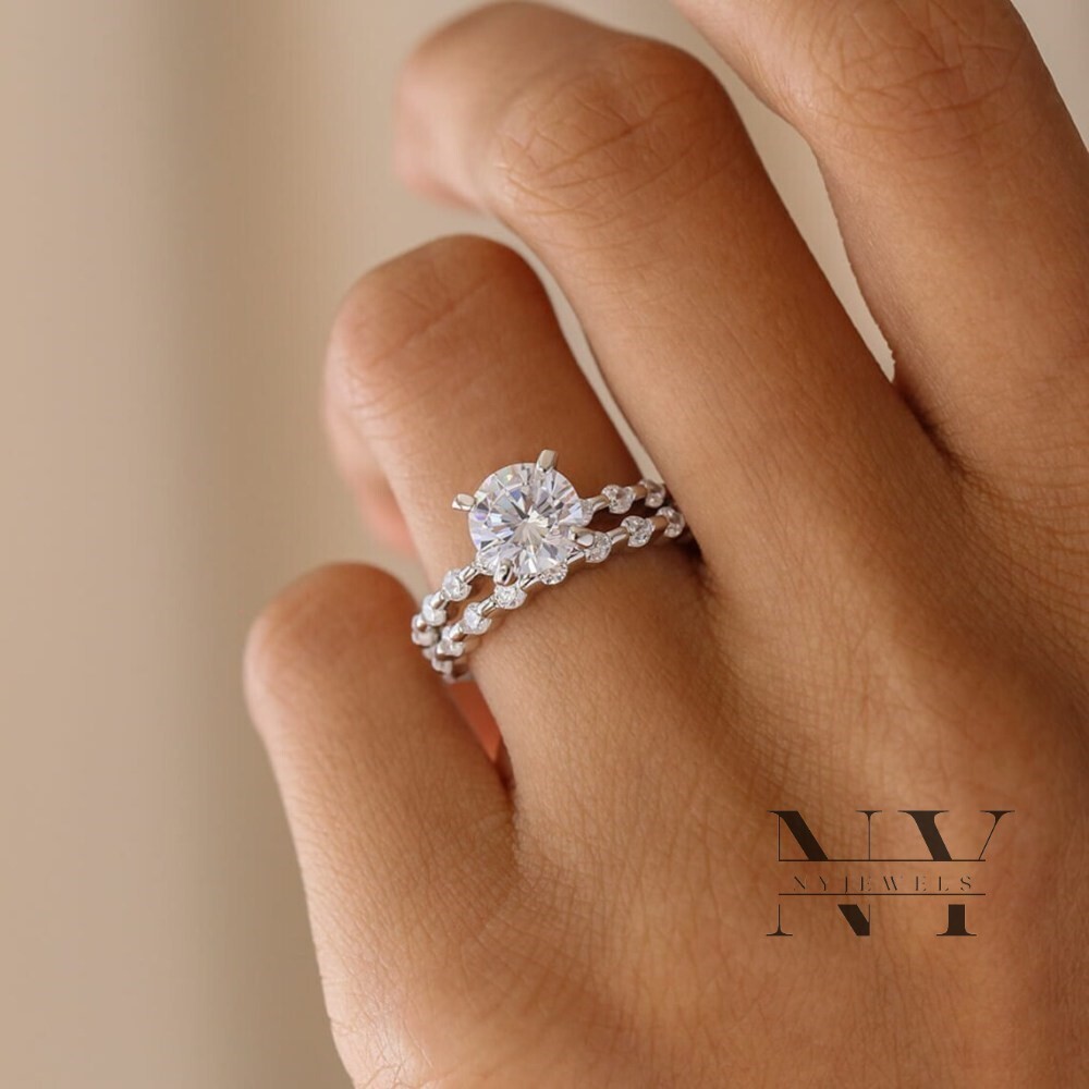 Moissanite Bridal Set 2.30ct Round Cut 14K White Gold Engagement Ring-image