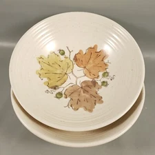 Vintage METLOX Poppytrail WOODLAND GOLD Leaf Speckled Pottery Serving Bowl Set