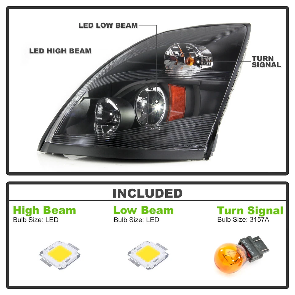 2004-2017 Volvo VNL Truck Performance Black LED Headlights Headlamps Left+Right — 第 2/4 张图片
