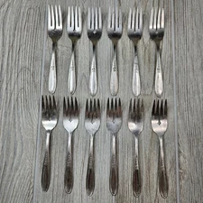 Niagara Merced Silverplate Salad Forks 12 Pieces Vintage Floral Pattern