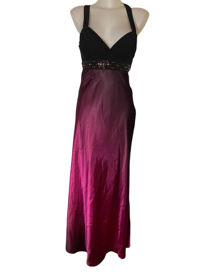 Vtg 90s Womens Pink Ombré Satin Rhinestone Coquette Whimsigoth Vampy Dress Sz 8 - Image 2 of 3