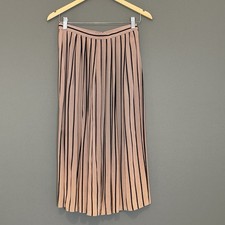 vtg 70s Stripe Pleated Midi Skirt Brown Rose USA Union Made Womens XS Academia