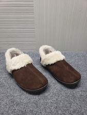 Clarks Women Slippers 8M Brown Suede Faux Fur Trim Slip On Round Toe Warm Shoes