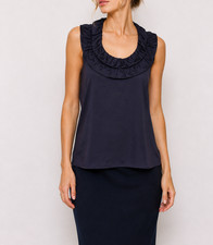 NEW CHRISTIAN DIOR Paris Navy Blue Silk Ruffle Halter 10 Top Blouse Medium 42