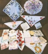 22 Vintage Hankies Lot Many Florals Holiday Embroidery Crochet Scalloped GREAT