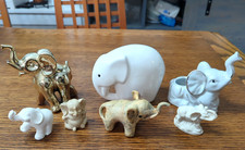 Vintage LOT OF 7 Miniature ELEPHANTS Various Materials and Sizes 6" to 2.5"