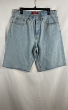 Supreme pantaloncino jeans uomo denim lavaggio leggero logo ricamato taglia 34