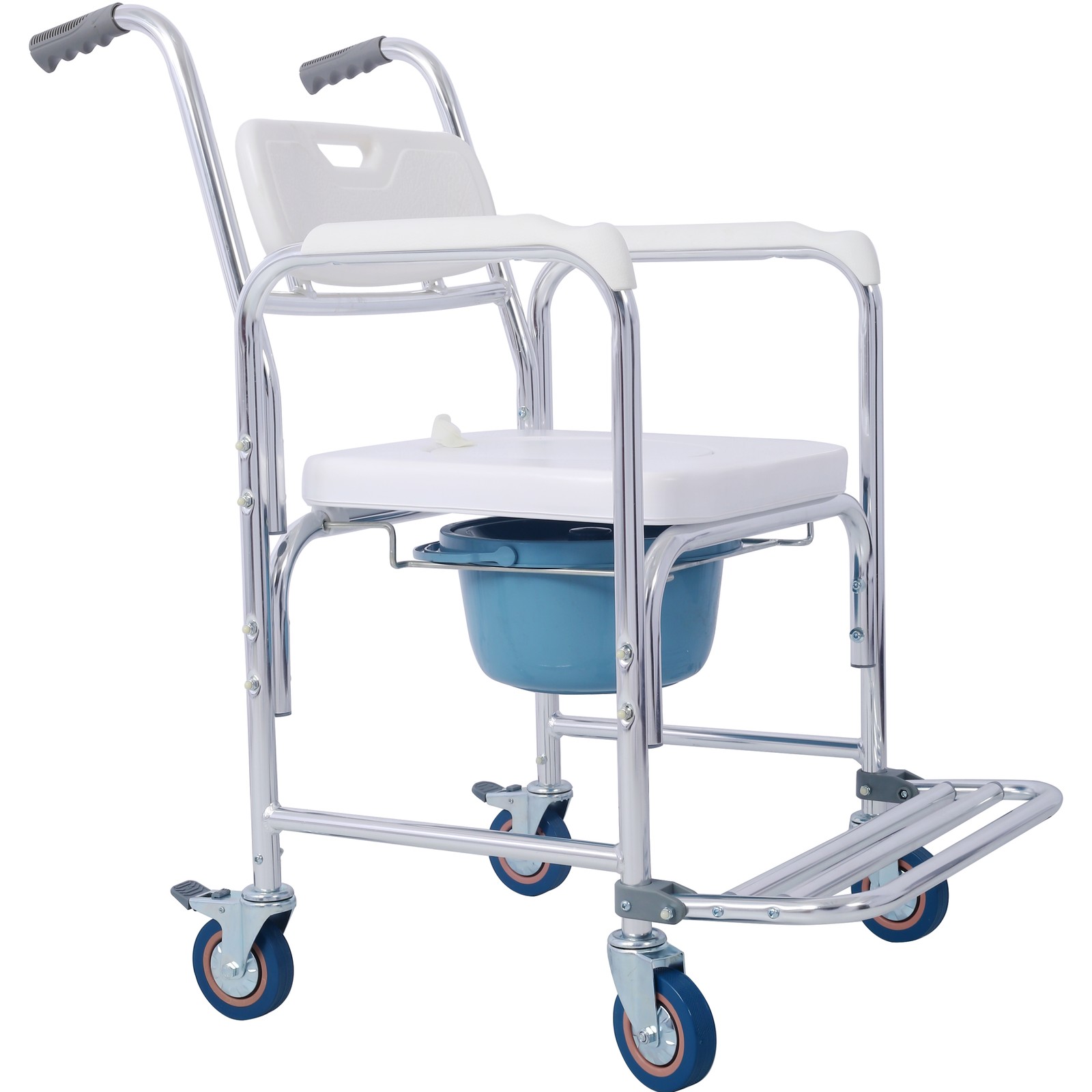 4in1 Bedside Commode Chair Transport Shower Toilet Rolling Wheelchair w/4 Caster