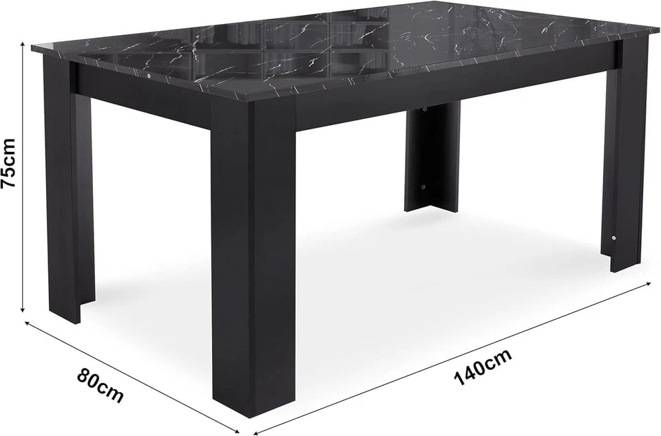Black Marble Dining Table Set 6 Chairs | Modern Rectangular 140x80 cm - Image 3 of 4