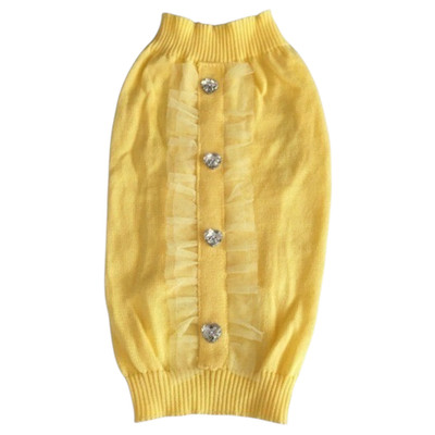 Smoochie Pooch Dog Sweater Size Medium Yellow Ruffle Heart Button