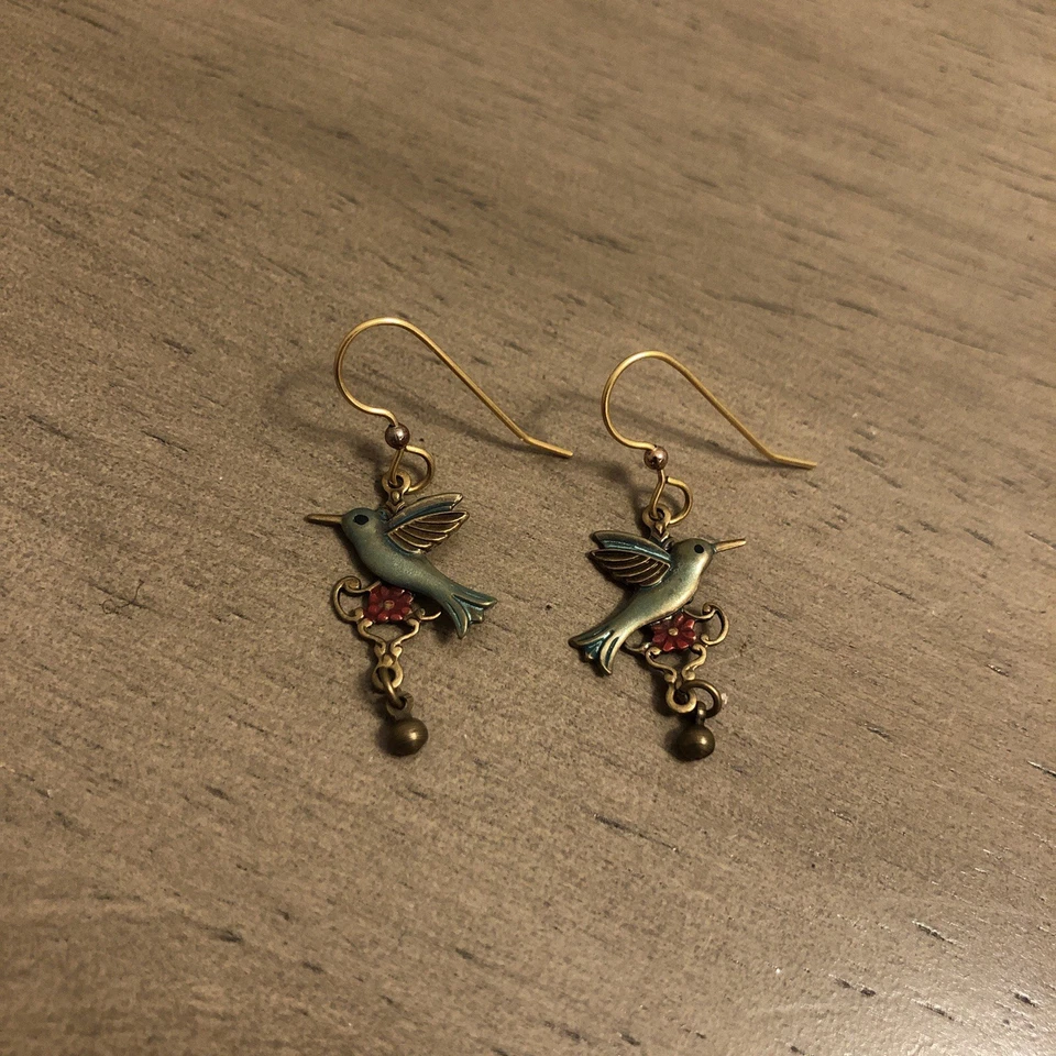 Pendientes Colibrí - Estilo Retro - Colorido Tono Bronce Foto 2 de 4