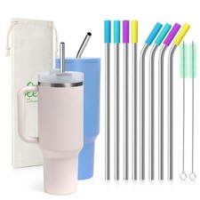 8 Piece 5/16 inch 8mm Wide Stainless Steel Straws for 40 oz Tumbler with Ha...