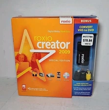 ROXIO CREATOR 2009 Special Edition w/ VHS To DVD Adaptor & Software Windows XP