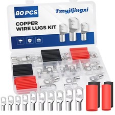 80PCS Copper Wire Lugs Battery Cable Ends Assortment AWG 2 4 6 8 10 12 Gauge Wir