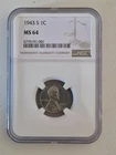1943 NGC MS64 Steel Lincoln Wheat Cent Penny