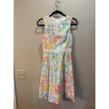 Calvin Klein Floral Eyelet Fit & Flare Dress White Multi Pastel Watercolor 2