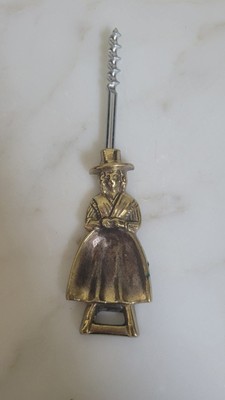 VTG AMISH GERMAN WOMAN ELPEC BRASS BOTTLE OPENER CORKSCREW 