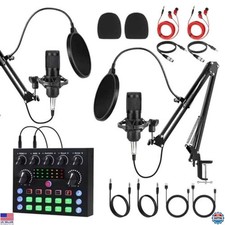 Podcast Equipment Bundle for 2 - Studio Kit with Dual Mics, Bluetooth Card  DSP