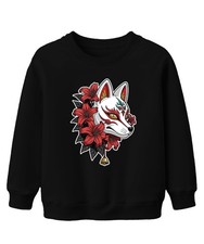 Kitsune Mask Japan Fox Red Lilies Tattoo Anime Kids Sweatshirt Jumper