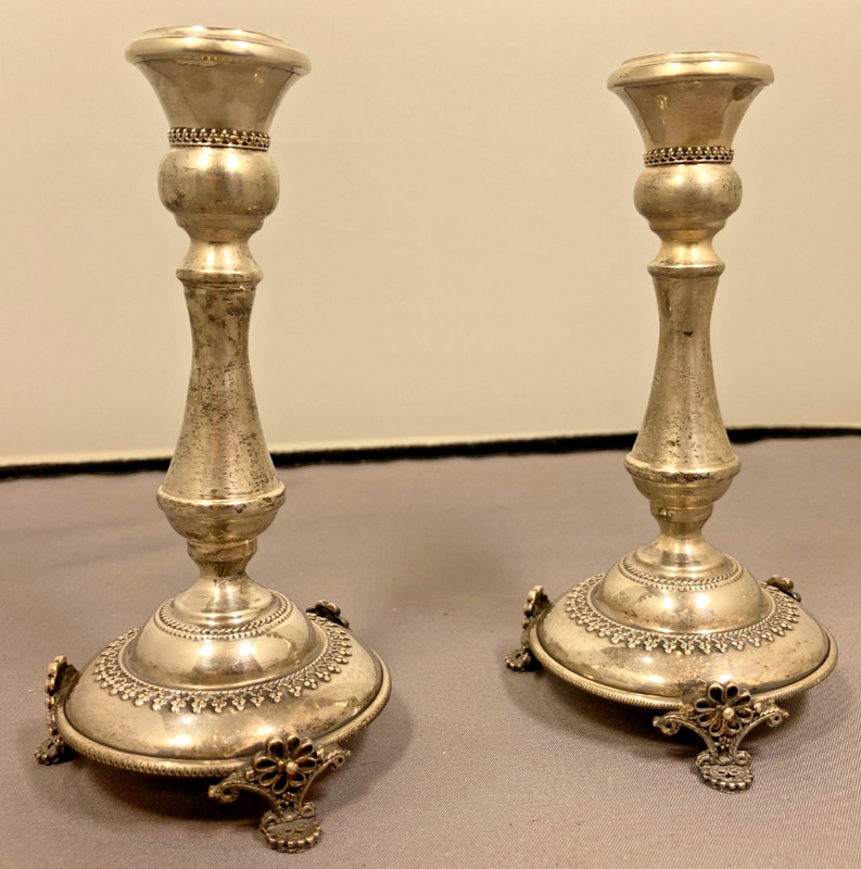 Antique Judaica Israel Silver Candlesticks 925 Sterling 120 grams Ben Zion
