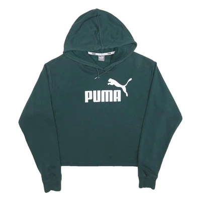 PUMA Sweat à Capuche Femme Vert Pullover Casual Coton Mélangé XS - Photo 1/4