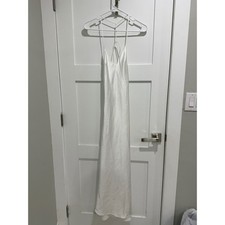 Zara White Satin Open Back Midi Slip Dress XS Crisscross Straps